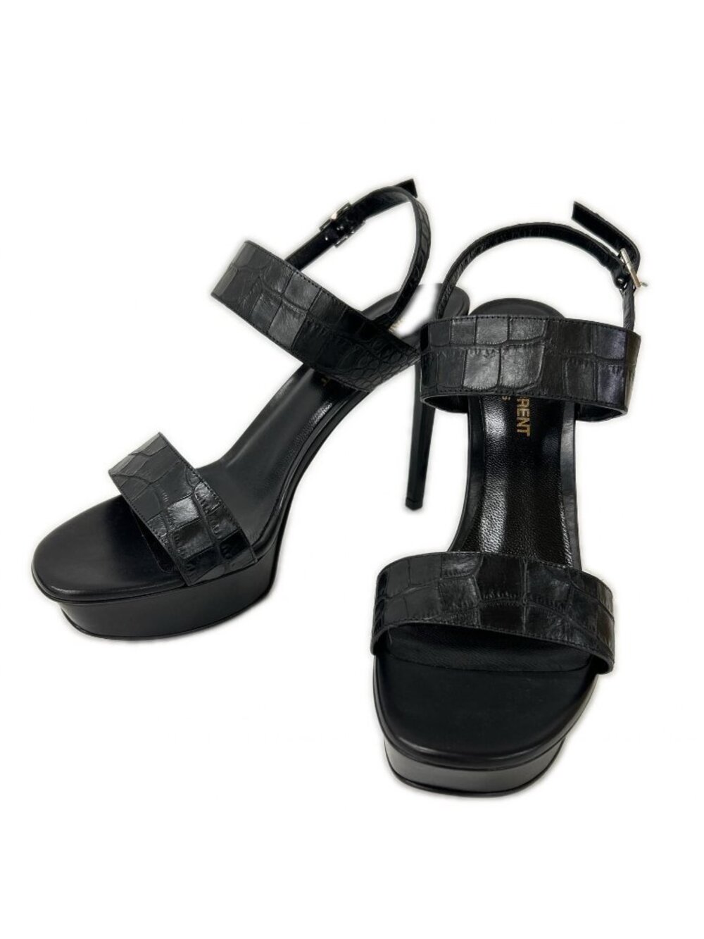 Saint Laurent Paris Croc Embossed Leather Back Strap Sandals